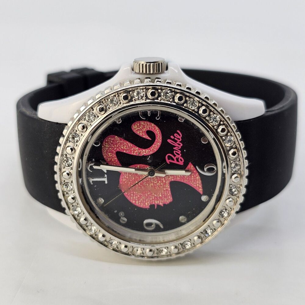 Women's Barbie Watch 38MM Black Dial Black Plastic Bands New Battery - Picture 4 of 12